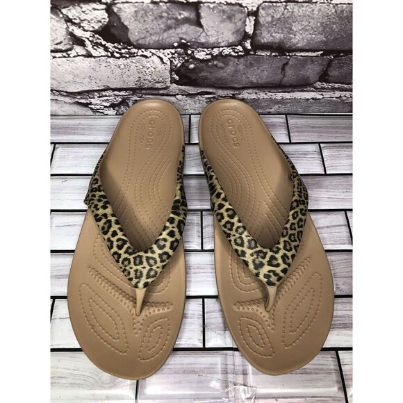 Crocs Kadee II Iconic Comfort Leopard Flip Flip Sandals Women’s sz 10M US/41EU - Picture 2 of 16